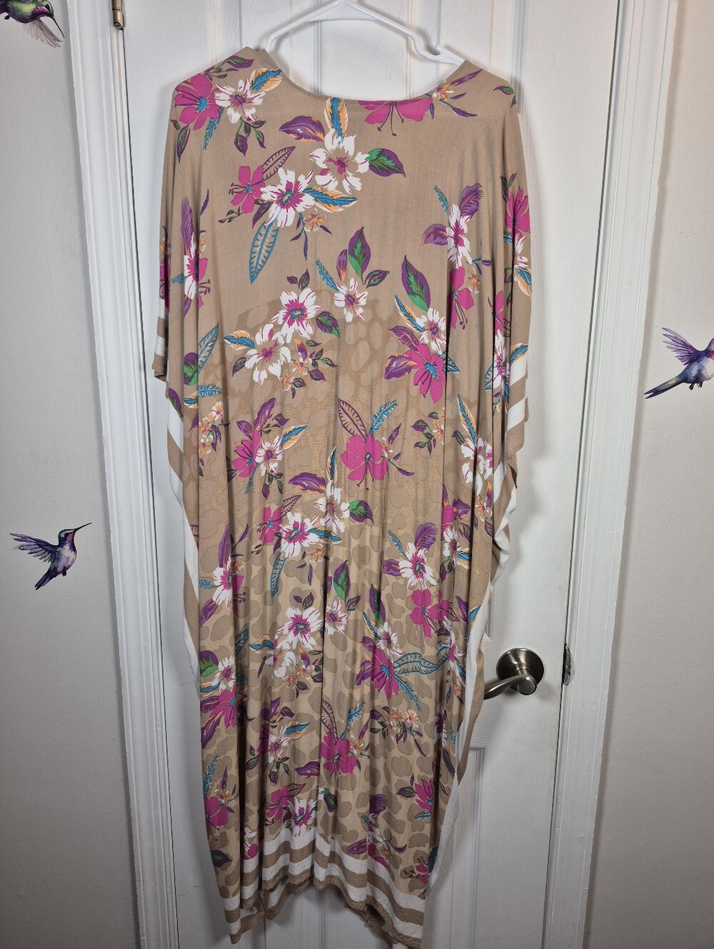 Steve Madden Floral Leopard Kaftan Resort Maxi Dress Coastal Grandma OS - Picture 2 of 5